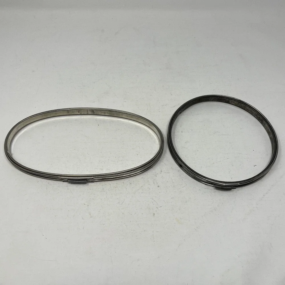 Vintage Metal Embroidery Hoops Set Round and Oval Silver Tone Tension Spring